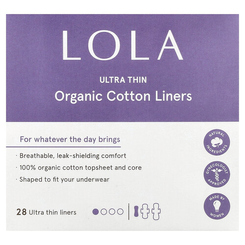 Lola, Organic Cotton Liners, Ultra Thin, 28 Liners
