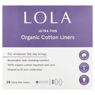 Lola, Organic Cotton Liners, Ultra Thin, 28 Liners
