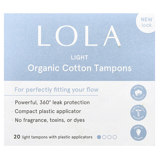 Lola, Økologiske bomullstamponger med plastapplikatorer, lette, 20 tamponger