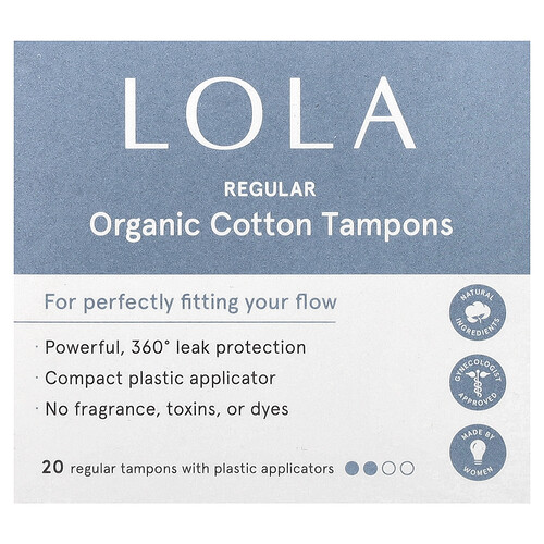 Lola, Organic Cotton Tampons with Plastic Applicators, Regular, 20 Tampons