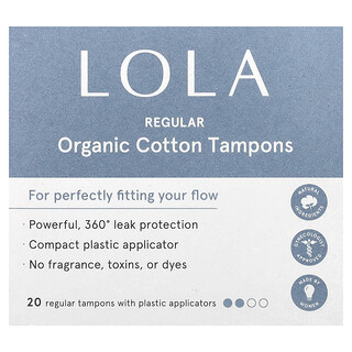 Lola, Tampons van biologisch katoen met plastic applicators, normaal formaat, 20 stuks