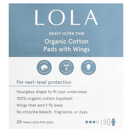 Lola, Organic Cotton Pads with Wings, Heavy, Ultra Thin, 20 Pads