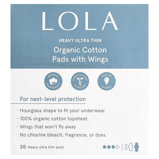 Lola, Organic Cotton Pads with Wings, Heavy, Ultra Thin, 20 Pads