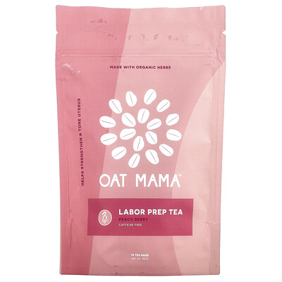 Oat Mama, Té para preparar el parto, Melocotón y bayas, Sin cafeína, 14 bolsitas de té, 32 g