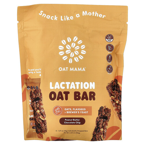 Oat Mama, Barrita de avena para la lactancia, Mantequilla de maní y chips de chocolate, 5 barritas, 35 g (1,27 oz) cada una