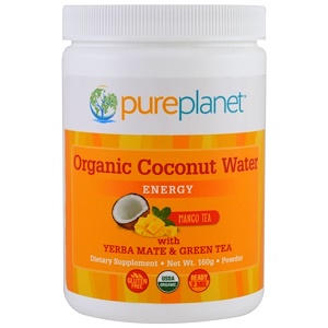 Pure Planet, Органическое кокосовое молоко, энергия, манговый чай, 160 г