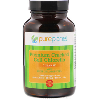 Pure Planet, Premium Cracked Cell Chlorella, 200 mg, 600 Cápsulas