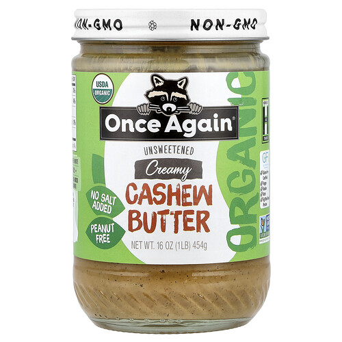 Once Again, Organic Cashew Butter, Creamy, Unsweetened, 16 oz (454 g)