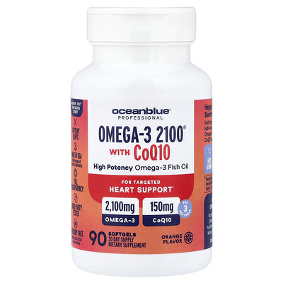 OceanBlue, Suplemento profesional, Omega-3 2100® con CoQ10, Naranja, 90 cápsulas blandas