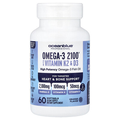 Product Image for OceanBlue, Professional, Omega-3 2100 with Vitamin K2 & D3, Orange, 60 Softgels