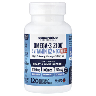 OceanBlue, Professional, Omega-3 2100® with Vitamin K2 & D3 Minis, Orange, 120 Softgels