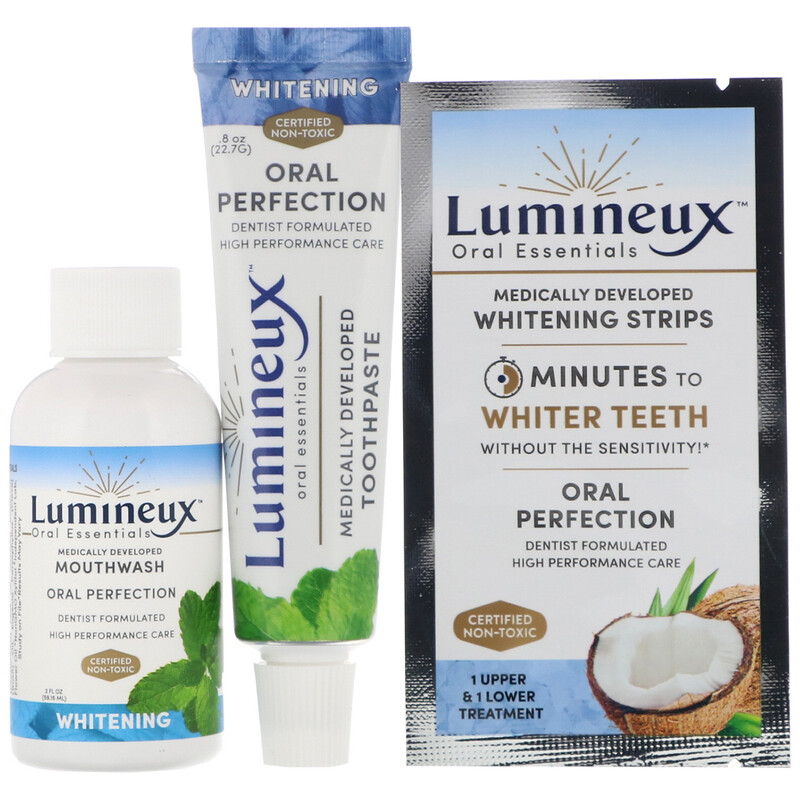 Lumineux Oral Essentials, Whitening Strips, 28 Strips + Bonus Mouthwash & Toothpaste, 28 Strips