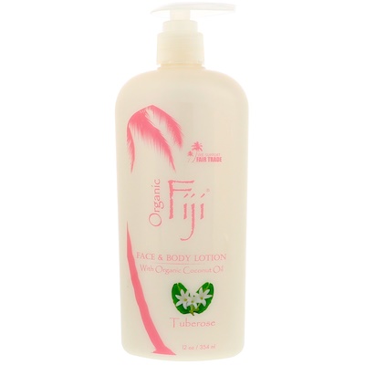 Organic Fiji 面部和身體乳,注入生椰子油,晚香玉味,12 盎司(354 毫升)