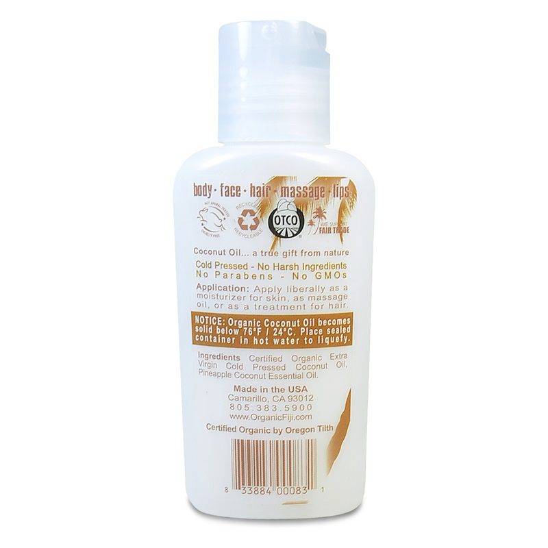 Organic Fiji, Organic Raw Oil, Cold Pressed Coconut Oil, Pineapple Coconut, 3 oz (89 ml) - iHerb