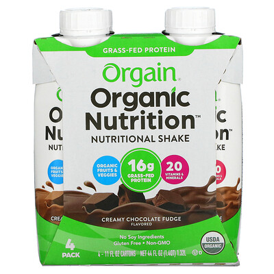 Orgain Органическое питание, универсальный питательный коктейль, сливочно-шоколадный фадж, 4 шт., 11 ж. унц. каждый