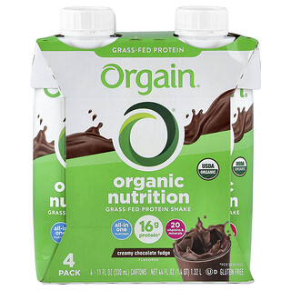 Orgain, Organic Nutrition, Batido de proteína proveniente de animales alimentados con pasturas, Ganache cremosa de chocolate, Paquete de 4 unidades, 330 ml (11 oz. líq.) cada una