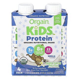 Orgain, Kids Protein™, Organic Nutritional Shake, Vanilla, 4 Pack, 8.25 fl oz (244 ml) Each