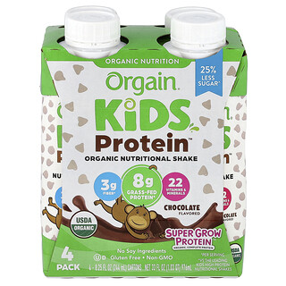 Orgain, Kids Protein™, Shake nutritionnel biologique, Chocolat, 4 paquets, 244 ml chacun