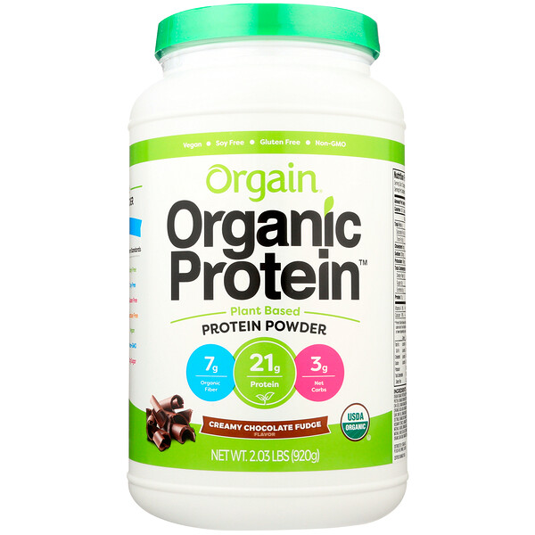 Orgain, 유기농 단백질 파우더, 식물성, 크리미 초콜릿 퍼지, 2.03 lbs (920 g)