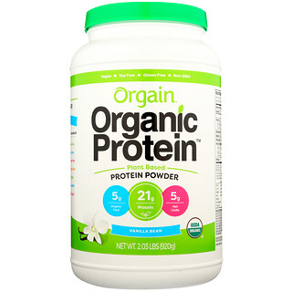 Orgain, オーガニックプロテインパウダー、植物性、バニラ豆、2.03 lbs (920 g)