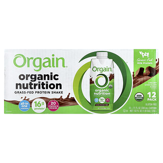 أورغين‏, Organic Nutrition, Grass-Fed Protein Shake, Creamy Chocolate Fudge, 12 Cartons, 11 fl oz (330 ml) Each