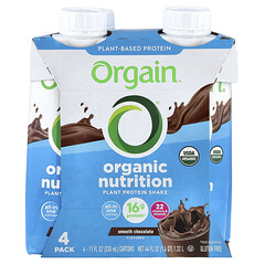 Organic Nutrition, рослинний протеїновий коктейль, гладкий шоколад, 4 шт. по 330 мл (11 рідк. унцій)