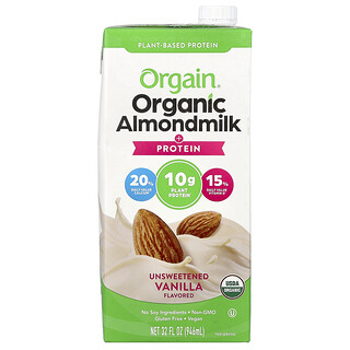 Orgain, Leche de almendra orgánica y proteína de origen vegetal, Vainilla sin endulzar`` 946 ml (32 oz. Líq.)