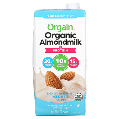 

Orgain, Plant-Based, Organic Almondmilk + Protein, Lightly Sweetened Vanilla, 32 fl oz (946 ml)