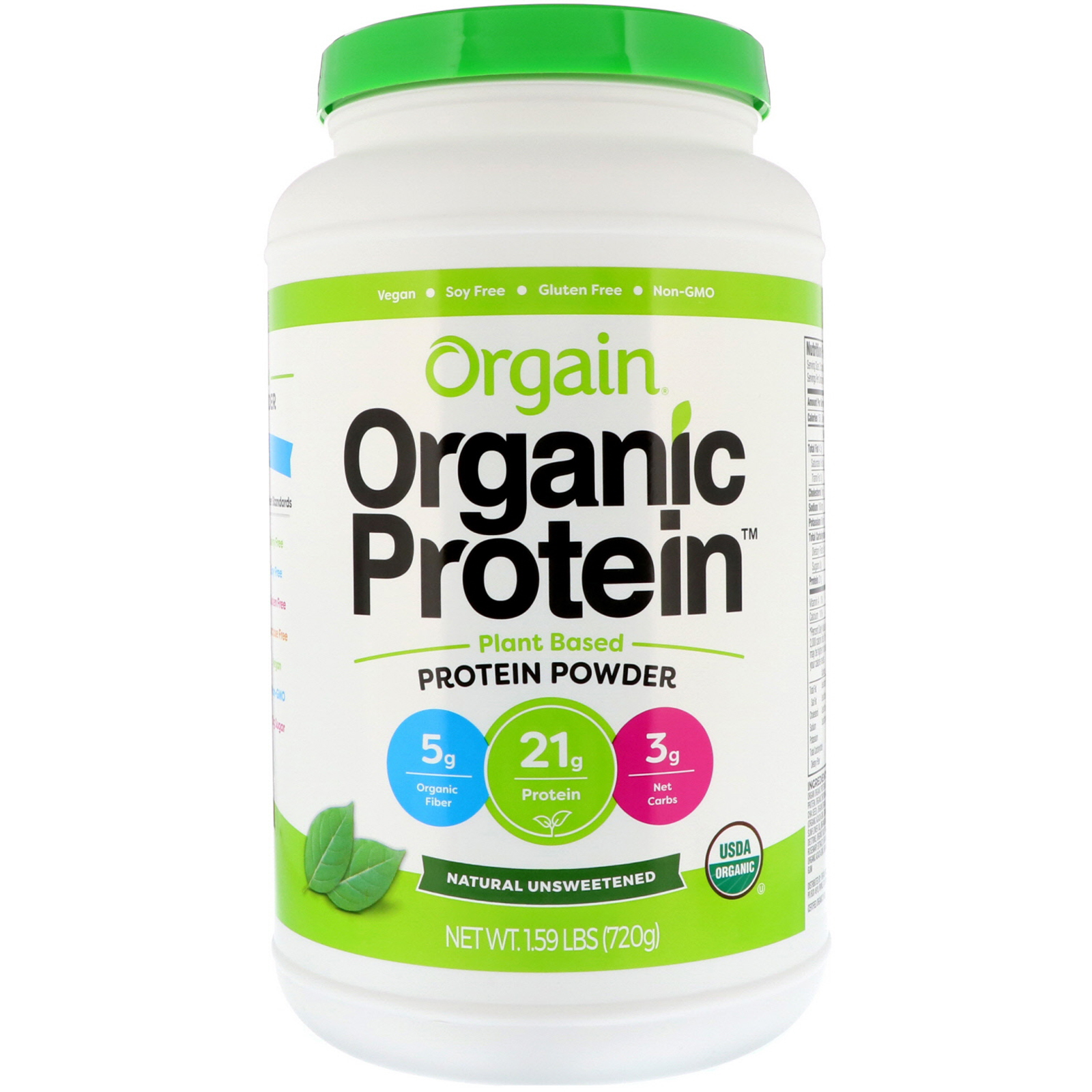 Orgain, Organic Protein Powder, Plant Based, Natural Unsweetened, 1.59 ...