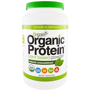 Orgain, Органический протеиновый порошок, полученный из растений, натуральный, неподслащенный, 1,59 фунта (720 г)