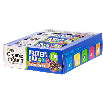 Orgain Органический протеиновый батончик на растительной основе, шоколадное тесто для печенья, 12 батончиков, 40 г (1,41 унции)