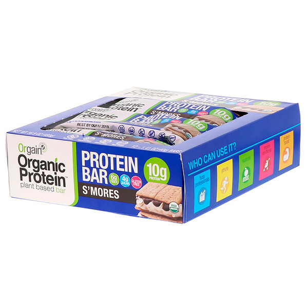Orgain‏, Organic Plant-Based Protein Bar, S'mores, 12 Bars, 1.41 oz (40 g) Each
