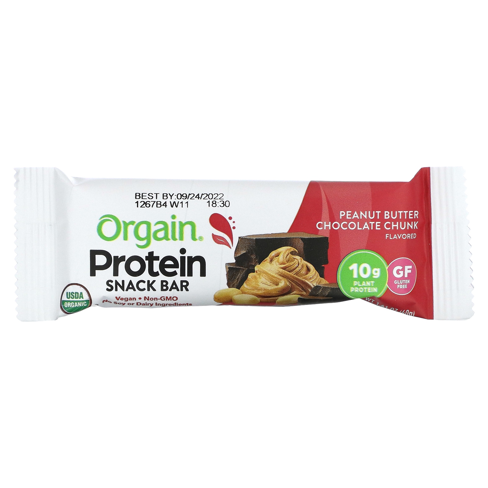 Orgain, Organic PlantBased Protein Bar, Peanut Butter Chocolate Chunk