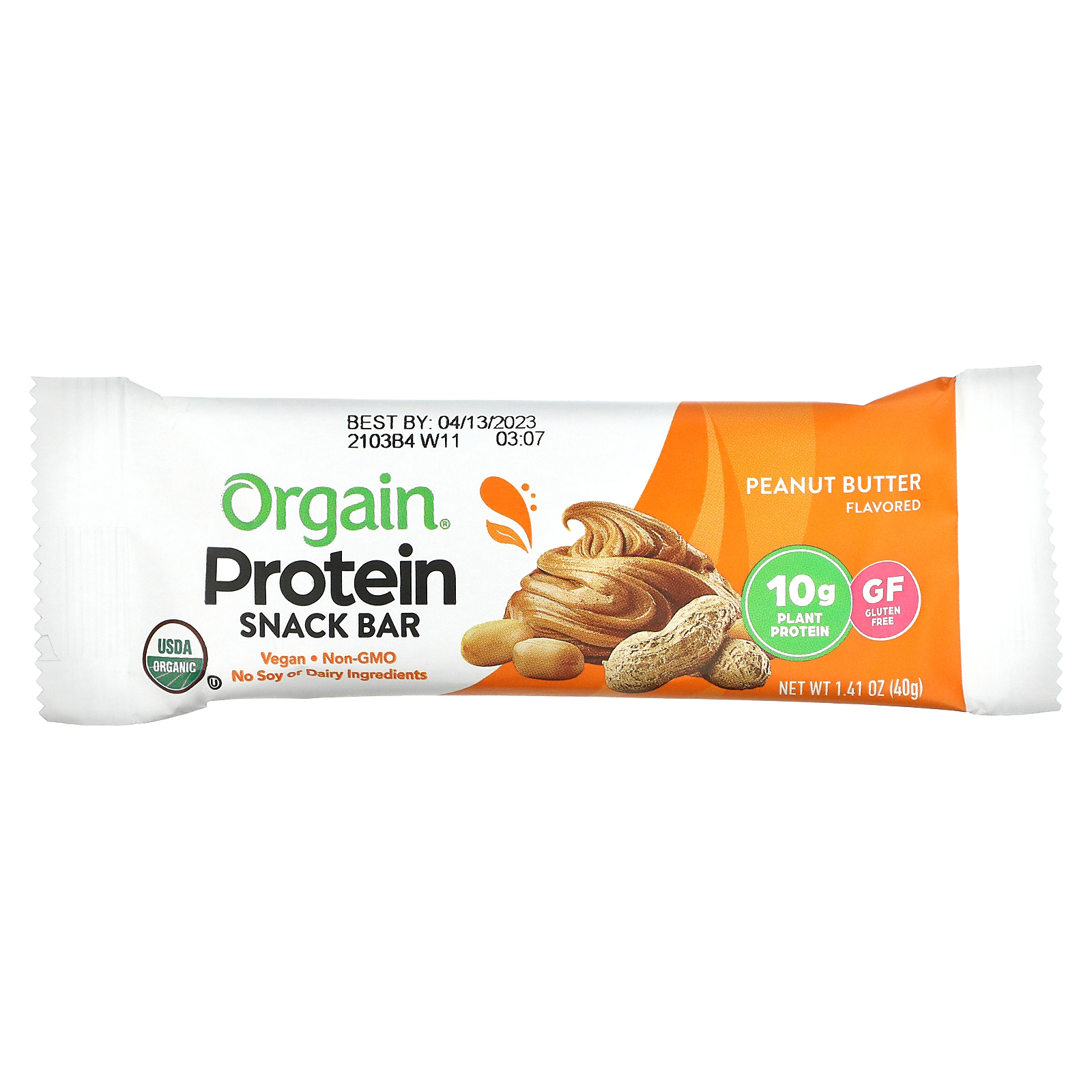 Orgain, Organic PlantBased Protein Bar, Peanut Butter, 12 Bars, 1.41 oz (40 g) Each