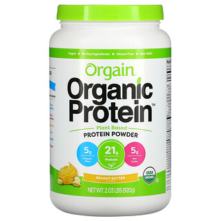 Orgain, Poudre de protéines bio, d'origine végétale, beurre de cacahuète, 920 g (2,03 lb)