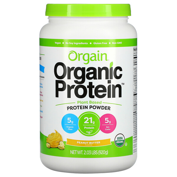 Orgain, Bio-Proteinpulver, Auf Pflanzenbasis, Erdnussbutter, 2,03 lb (920 g)