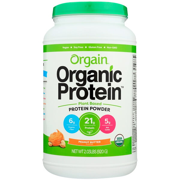 Orgain, Organic Protein Powder, Plant Based, Peanut Butter, 2.03 lb ...