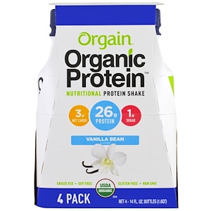 Orgain, Органический протеиновый питательный коктейль, ваниль, 4 пакета, 14 жидких унций (414 мл) каждый