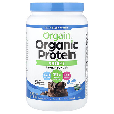 Product Image for Orgain, Organic Protein + Greens Protein Powder, Plant-Based, Creamy Chocolate Fudge, 1.94 lbs (882 g)