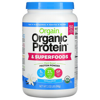 Orgain, 有机蛋白和超级食品粉，植物基，香草豆，2.02 磅（918 克）