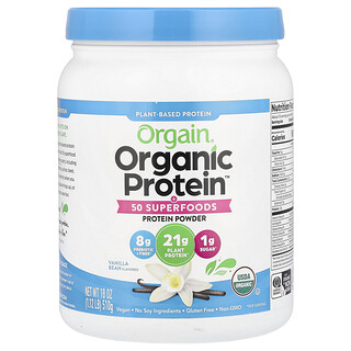 Orgain, Organic Protein™ en polvo más 50 superalimentos, De origen vegetal, Vaina de vainilla, 510 g (1,12 lb)