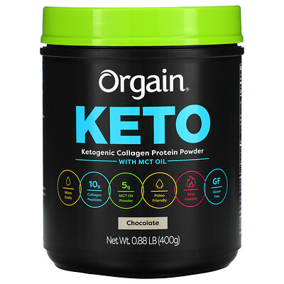 Orgain Keto, Ketogenic Collagen Protein Powder with MCT Oil, Chocolate, 0.88 lb (400 g)