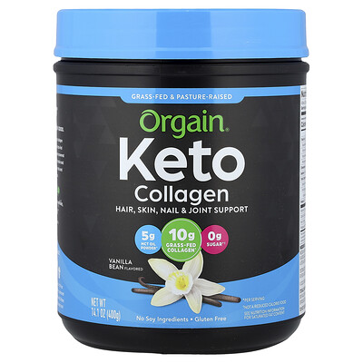 Orgain, Proteína cetogénica con colágeno en polvo, Vaina de vainilla, 400 g (14,1 oz)