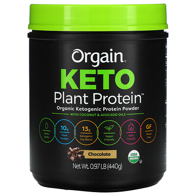 Купить Orgain Keto, порошок из органического растительного белка, шоколад, 440 г (0, 97 фунта)