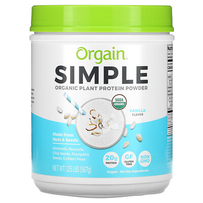 Купить Orgain Simple, органический растительный протеиновый порошок, ваниль, 567 г (1, 25 фунта)