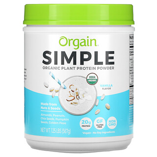 Orgain, Simple，有機植物蛋白質粉，香草味，1.25 磅（567 克）