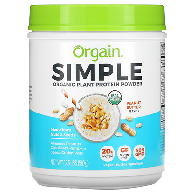 Купить Orgain Simple, Organic Plant Protein Powder, Peanut Butter, 1.25 lb (567 g)