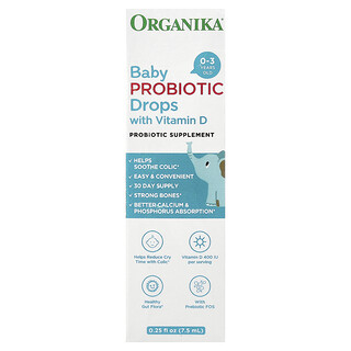 Organika, Probiótico en gotas con vitamina D™ para bebés, De 0 a 3 años, 7,5 ml (0,25 oz. líq.)
