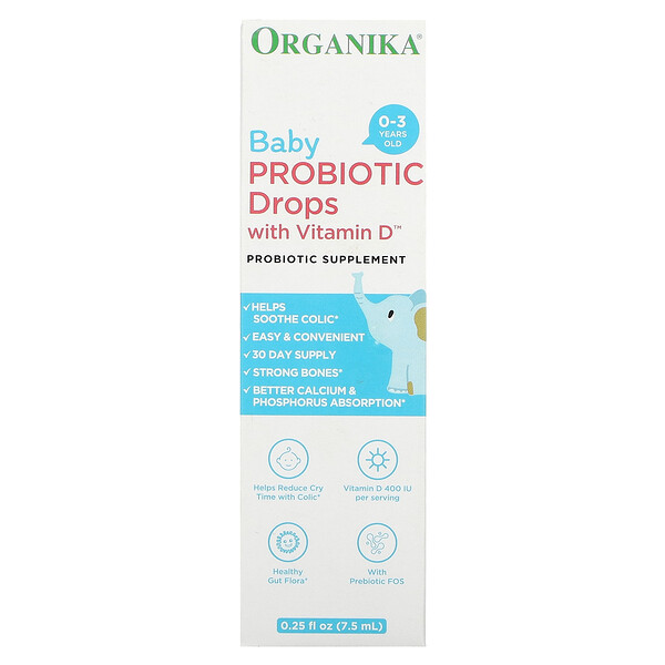 Organika‏, Baby Probiotic Drops with Vitamin D, 0-3 Years , 0.25 fl oz (7.5 ml)