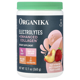 Organika, Electrolytes + Enhanced Collagen™, Fresa jugosa y melocotón, 360 g (12,7 oz)